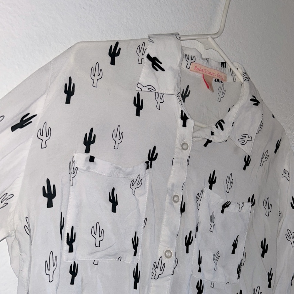 Small desert cactus print  white button up